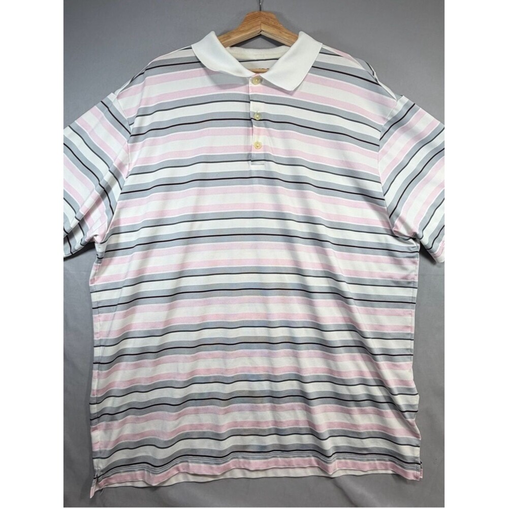 Nike Men’s Striped Polo in Pink, White & Gray